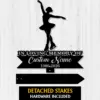 Black silhouette of a figure skater above a memorial sign reading "In Loving Memory of Custom Name 1986-2026" on a white wood background