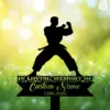 Silhouette of a martial artist in a fighting stance above a memorial sign reading "In Loving Memory of Custom Name 1986-2026" against a sunny grassy bokeh background