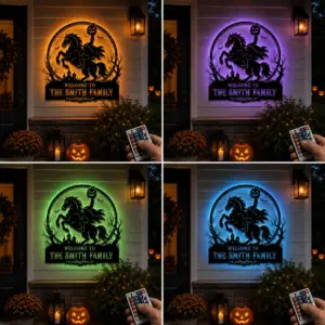 Personalized Headless Horseman Halloween Metal Sign