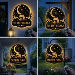 Personalized Crow Gothic Moon Halloween LED Sign