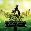 Black silhouette memorial sign showing a microscope with wings and flowers, text reading "IN LOVING MEMORY OF" and placeholder "Custom Name 1982-2026" against a sunlit grassy background