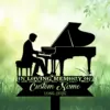 4b-1 Silhouette of a man playing a grand piano over a grassy, green bokeh background with text reading 'In Loving Memory of Custom Name 1986-2026'
