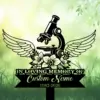 Black silhouette memorial sign with a microscope, angel wings and flowers over green blurred garden background, text reading "In Loving Memory of Custom Name 1982-2026"