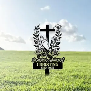 Personalized Praying Hands Cross Memorial Stake