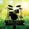 7-3 Black silhouette of a drum set on a memorial sign reading “In Loving Memory,” “Custom Name,” and dates against a sunny grassy bokeh background