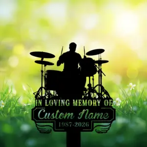 custom memorial drummer garden stake – personalized metal tribute sign