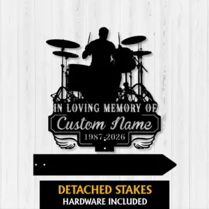 custom memorial drummer garden stake – personalized metal tribute sign