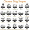 Grid of 20 black-and-white memorial dog silhouette designs titled "Choose Dog Shapes" showing different poses labeled with numbers and "In Loving Memory Of MAX 2016-2024"