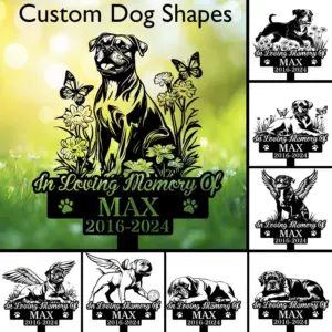 Custom Boxer Dog Memorial Metal Garden Stake — Personalized Name & Dates Tribute