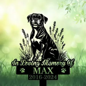 Custom Boxer Dog Memorial Metal Garden Stake — Personalized Name & Dates Tribute