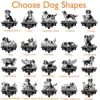 Grid of 20 black-and-white dog silhouette memorial shapes titled "Choose Dog Shapes" with numbered pose names and sample plaque reading "In Loving Memory Of MAX 2016-2024"