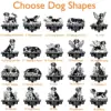 Grid of black silhouette dog memorial plaque designs titled 'Choose Dog Shapes' showing various poses and floral or angel motifs with sample name MAX and years 2016-2024