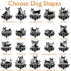 Grid of 20 black-and-white corgi memorial silhouette designs titled "Choose Dog Shapes" with sample plaque reading "In Loving Memory Of MAX 2016-2024" and numbered pose names