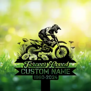 Personalized Off-Road Motorcycle Memorial Garden Stake with Rider Silhouette & Custom Name