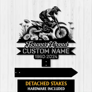 Personalized Off-Road Motorcycle Memorial Garden Stake with Rider Silhouette & Custom Name