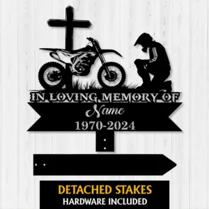 Personalized Motocross Tribute Garden Stake — Custom Name & Dates Dirt Bike Memorial