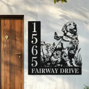 Personalized Golden Retriever Address Sign