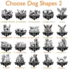 Golden-Retriver-6 Grid of black-and-white memorial dog silhouette designs titled "Choose Dog Shapes 2" showing various poses (standing, playing, sleeping, angel wings) labeled with names and example text "In Loving Memory Of MAX 2016-2024".