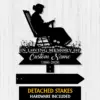 Black memorial yard stake sign with rocking chair silhouette, “In Loving Memory of Custom Name 1986-2026”