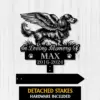 Longhair-Dachshund-3 Black memorial sign with winged dachshund silhouette reading "In Loving Memory Of MAX 2016-2024" on a white wood background