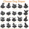 Longhair-Dachshund-4 Grid of black memorial dog silhouette designs titled 'Choose Dog Shapes' with sample name 'MAX 2016-2024' and numbered pose labels like Waiting, Happy, Standing, Lying, Angel variations, and garden scenes.