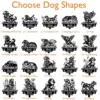 Longhair-Dachshund-5 Grid of black memorial dog silhouette designs labeled "Choose Dog Shapes" with sample name MAX and years 2016-2024, showing styles like Standing with Butterfly, Angel, Playing with Ball, Sleeping on Daisy, and floral options