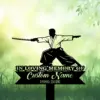Martial arts memorial garden stake with sword silhouette, reading In Loving Memory of Custom Name 1986-2026