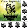 Shetland-Sheepdog-1 Memorial yard sign design showing a happy long-haired dog above text “In Loving Memory Of MAX 2016-2024” on a green bokeh lawn background