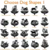 Shetland-Sheepdog-5 Sheet of 20 black-and-white memorial dog silhouette designs titled "Choose Dog Shapes I" showing various poses labeled with names like "In Loving Memory Of MAX 2016-2024"