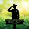 Silhouette of a saluting police officer lawn memorial sign reading "In Loving Memory of Custom Name 1986-2026" against a sunny grassy background