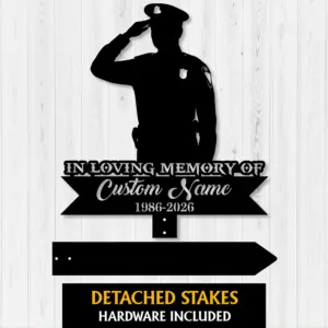 Custom Police Memorial Garden Stake with Saluting Silhouette