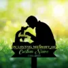 Style-14-Scientist-1 Silhouette of a scientist looking through a microscope over a grassy, sunlit background with text reading "In Loving Memory of Custom Name 1986-2026"