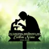 Style-14-Scientist-3 Black silhouette of a scientist looking into a microscope with memorial text reading "IN LOVING MEMORY OF Custom Name 1986-2026" on a green grassy background