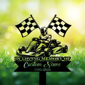 Personalized Kart Racer Memorial Garden Sign, Metal Tribute