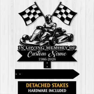 Personalized Kart Racer Memorial Garden Sign, Metal Tribute