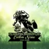 Style-15-Scuba-Diver-3 Black silhouette diver with scuba gear over coral above a memorial sign reading "In Loving Memory Custom Name 1986-2026" on a green grassy background