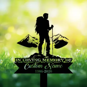 Personalized Mountain Hiker Memorial Garden Plaque – Powder-Coated Steel