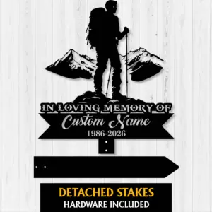 Personalized Mountain Hiker Memorial Garden Plaque – Powder-Coated Steel