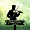 Style-22-Male-Violinist-3 Silhouette of a violinist on a green, leafy memorial sign reading "In Loving Memory" and "Custom Name 1986-2026" against a soft bokeh background