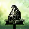 Style-24-Baby-with-Jesus-3 Silhouette of Jesus holding a sleeping baby over a green blurred background with grass, text reading "Safe in the Arms of Jesus Baby Jason 2026"