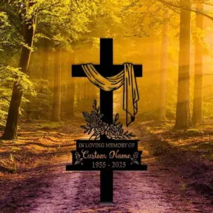 Personalized Praying Hands Cross Memorial Sign