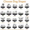 Grid of 24 small black dog silhouette icons with labels like 'Waiting at the Door', 'Happy', 'Running', 'Sleeping' under each, on a white background with orange 'Choose Dog Shapes' heading