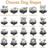 Sheet of black-and-white dog silhouette designs with labels like “Max” and numbered shape options for choosing dog shapes