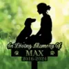 dachshund-2 Silhouette of person kneeling with dog and text 'In Loving Memory Of MAX 2016-2024' on green bokeh background