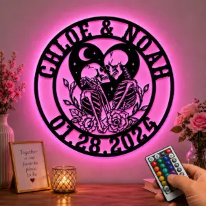 Personalized Skeleton Couple Kissing Metal Wall Sign Personalized Skeleton Couple Kissing Metal Wall Sign