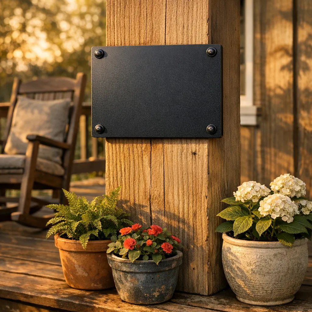 How to Hang a Metal Sign 2 how to hang a metal sign on a wooden porch post with rubber washers and powder-coated steel