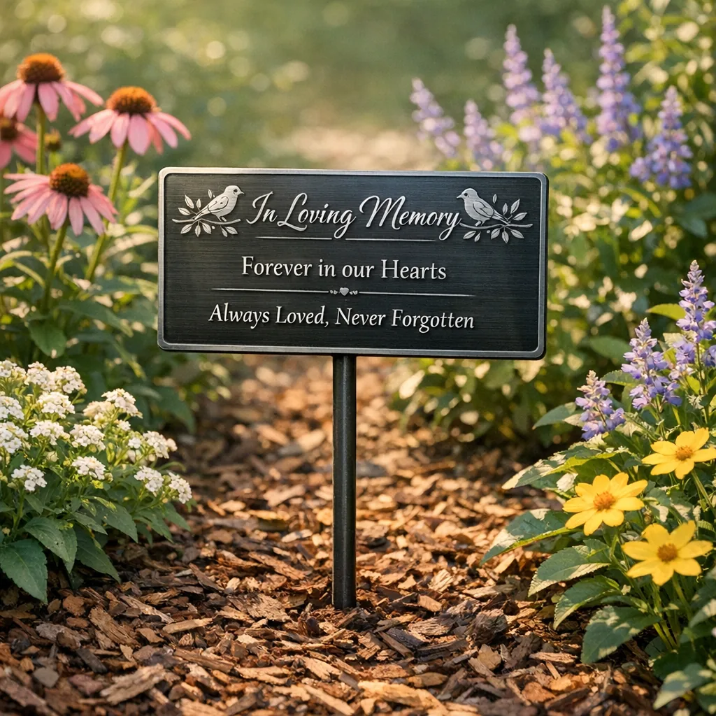 How to Hang a Metal Sign 3 garden stake how to hang a metal sign memorial among flowers and mulch