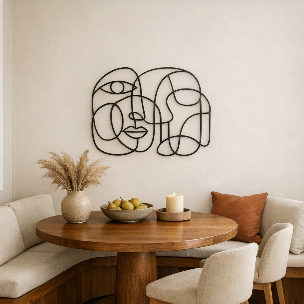 metal wall art for dining room in contemporary nook above round table