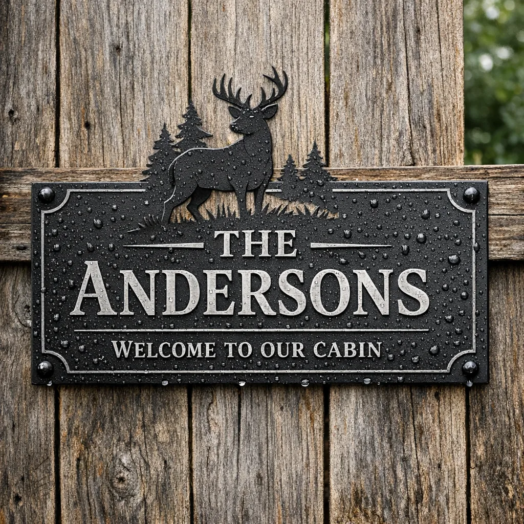 Personalized Hunting Lodge Decor 1 personalized hunting lodge decor metal sign mounted on weathered fence