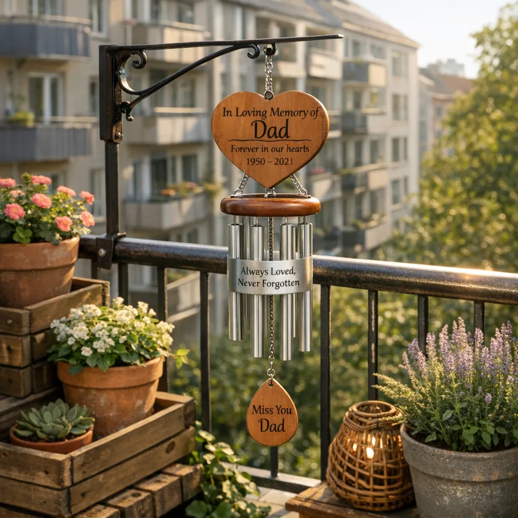 personalized memorial wind chimes 3 personalized memorial wind chimes on a balcony with potted plants